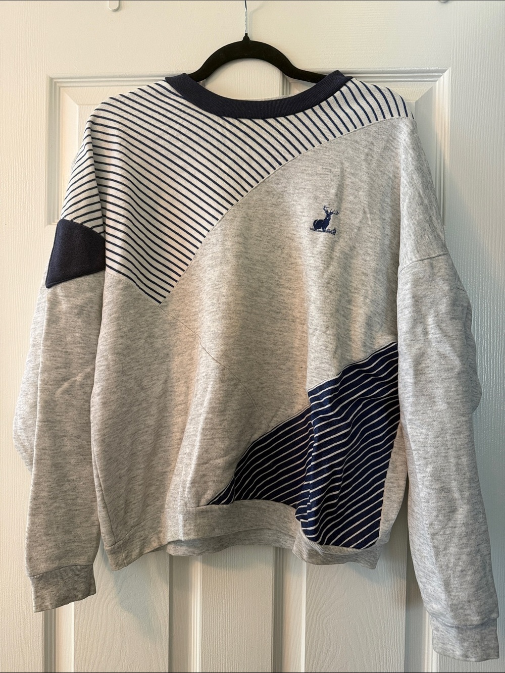 Women's Grey & Navy Striped Pullover Sweatshirt